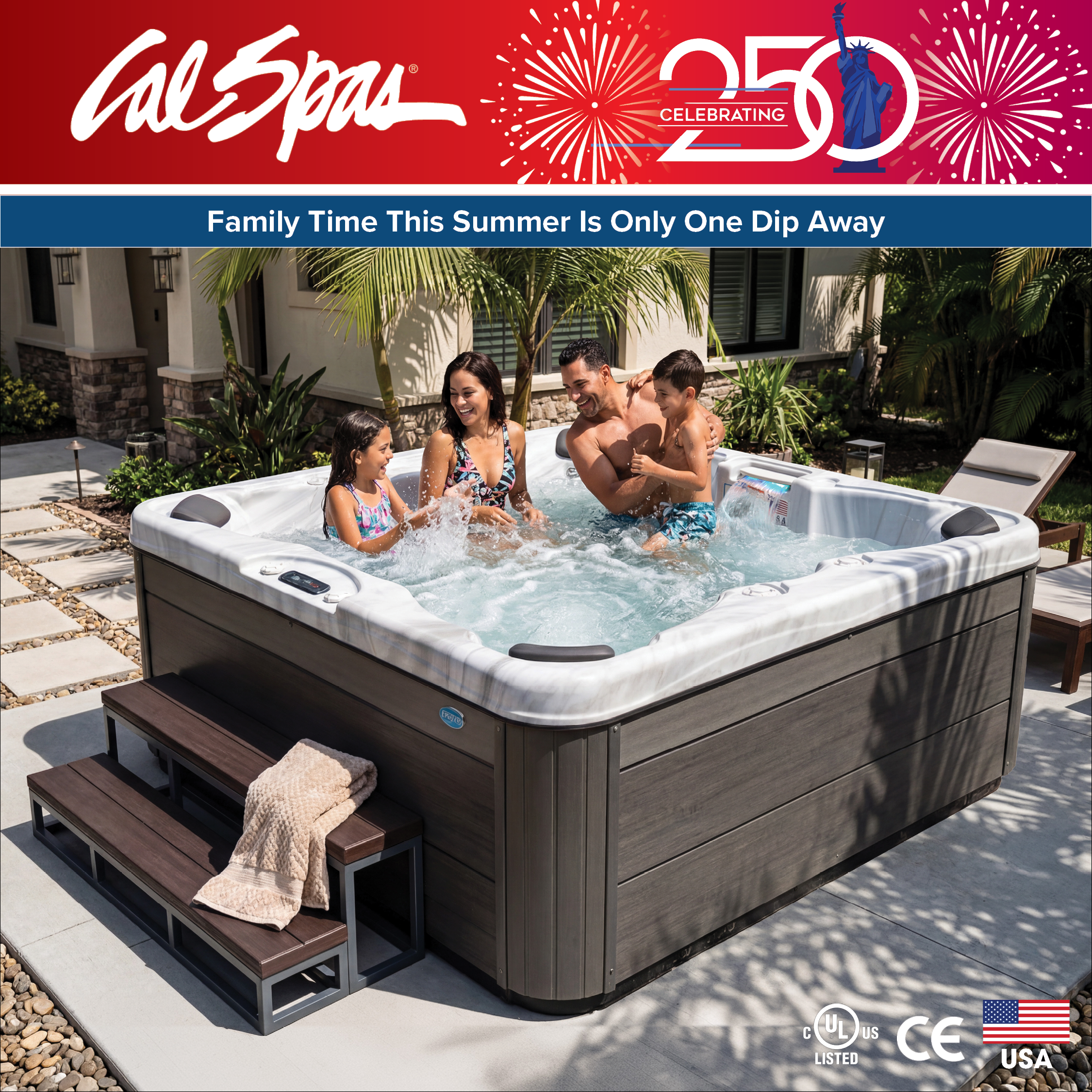 Calspas hot tub being used in a family setting - Bowie